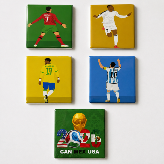Soccer Legends & World Cup 2026 Ceramic Coaster Set – Set of 5