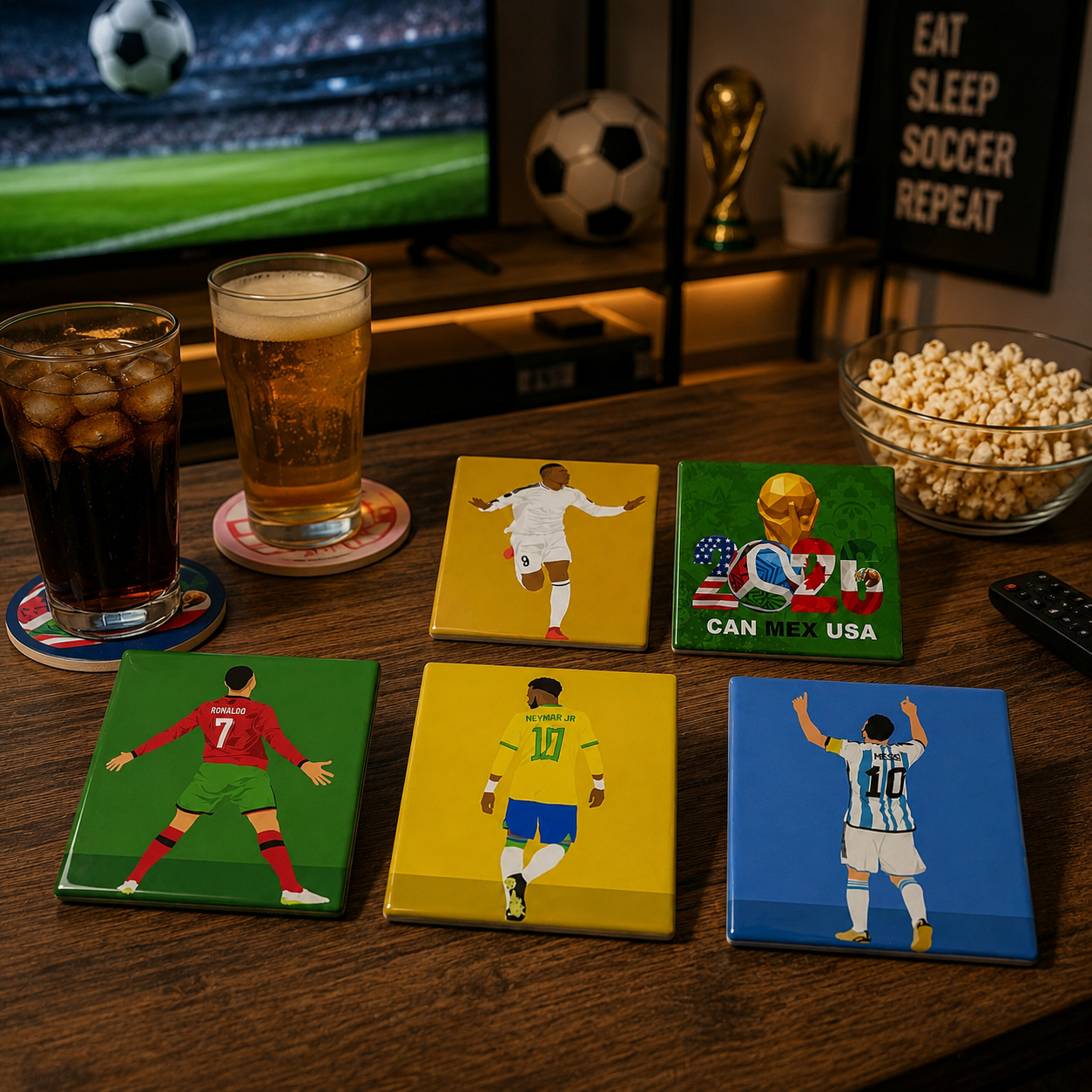Soccer Legends & World Cup 2026 Ceramic Coaster Set – Set of 5